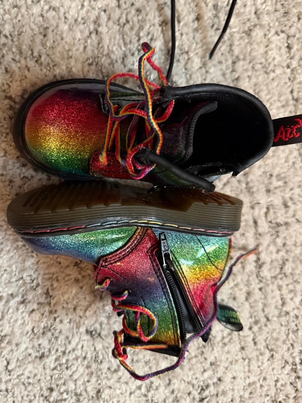 Dr. Martens Kids Rainbow Glitter Lace-Up Boots with Side Zipper Size 6 toddler